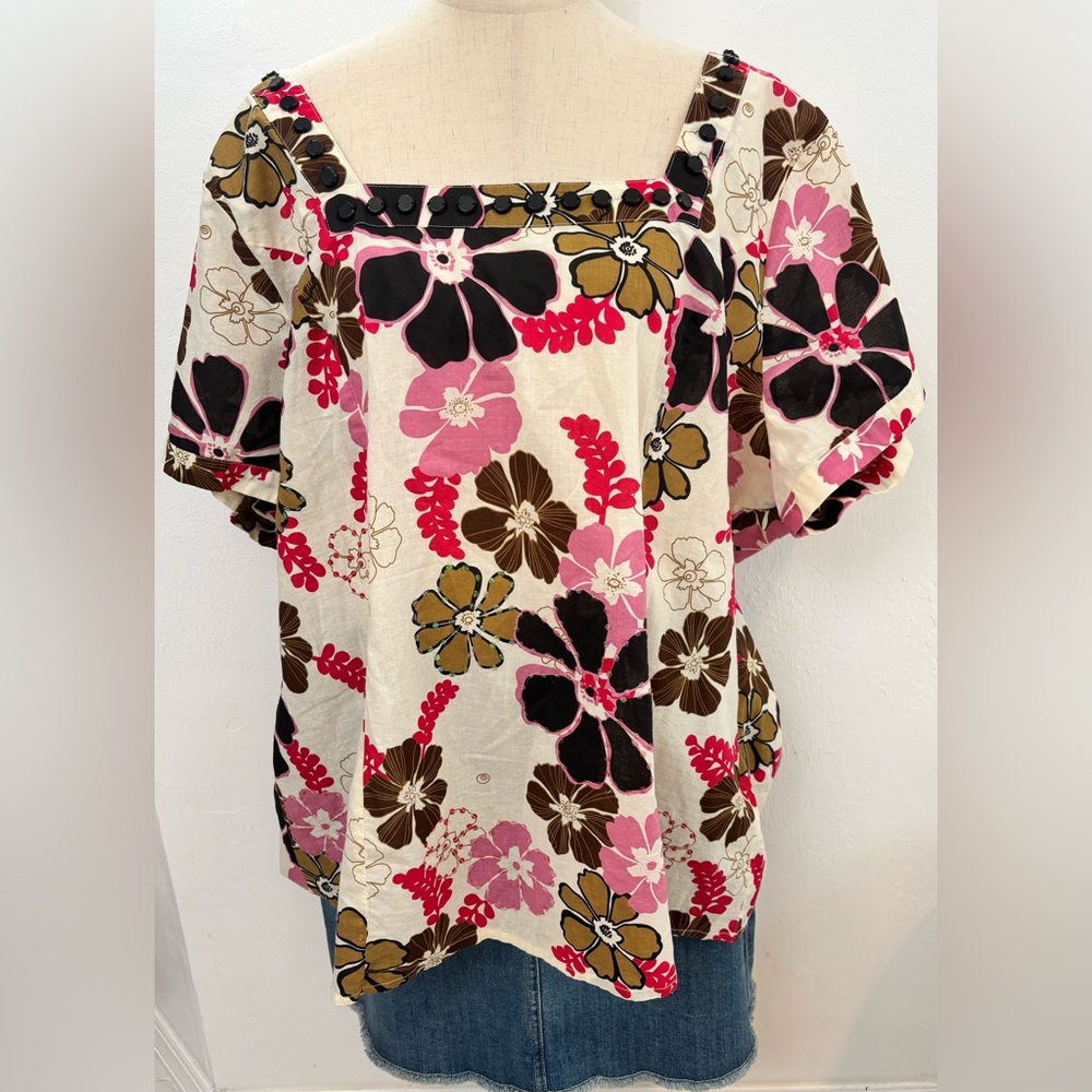 Venezia Pink Tan Boxy Buttoned Blouse